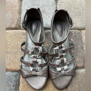 Clarks Brown and Silver Strappy Sandals with Elegant Design